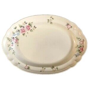 Pfaltzgraff Tea Rose Oval Serving Platter Dish 14.75" x 10.5" Floral Vintage 80s